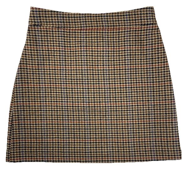 J.CREW Mercantile Houndstooth Lined Wool Blend Pencil Skirt Brown-10 - Picture 1 of 11